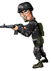 Cartoon modern soldier with a rifle