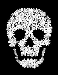 Totenkopf Blumen Grafik schwarz weiß