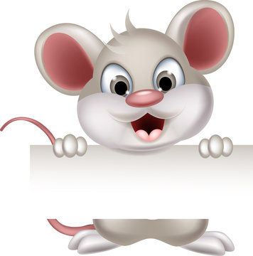 funny mouse cartoon holding blank sign