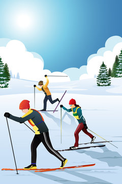 Skiers in the winter