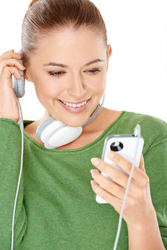 Woman listening to a new music download