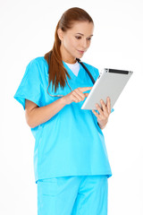 Doctor checking information on a tablet