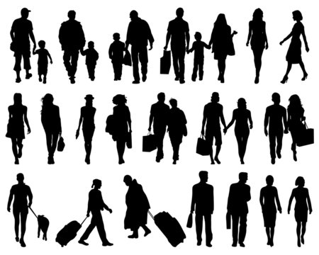 Silhouettes of walking people, vector