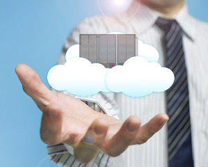 palm opening businessman with cloud and server cloud computing s