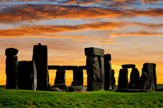 Historical monument Stonehenge in the sunset, England, UK