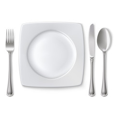 Plate with spoon, knife and fork