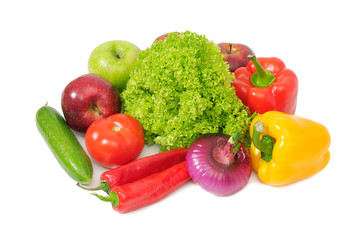 fresh fruits and vegetables isolated on white background