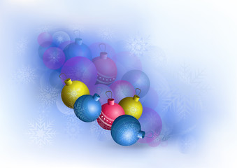 Bright Christmas balls and snowflakes