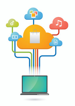 Cloud computing concept with e-commerce related icons