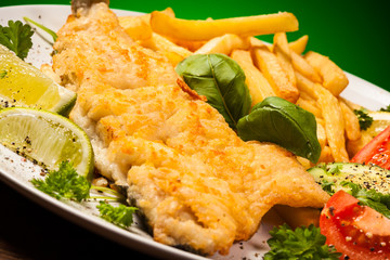 Fish dish - fried fish fillet and vegetables