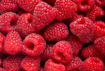 Ripe rasberry fruit horizontal close up background.