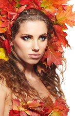 Autumn Woman portrait with creative  makeup