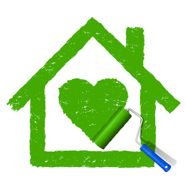 grünes Haus mit Herz