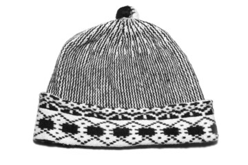 Black and white winter cap isolated on white