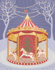 Holiday carousel with horses © olgdesigner