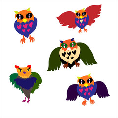 Owls, vector set.
