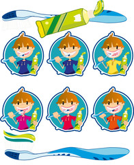 Cute little boy washing teeth