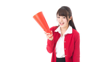 attractive asian woman cheering