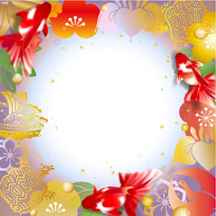 正月　年賀状　鶴　亀　宝船　縁起　梅 紫