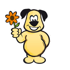 Hund mit Blume als Geschenk AI EPS PDF