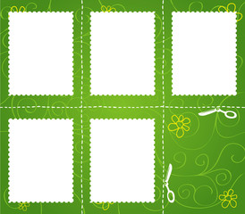 Set of cut marks on green floral background