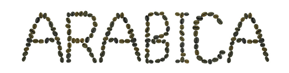word ARABICA made of coffee beans