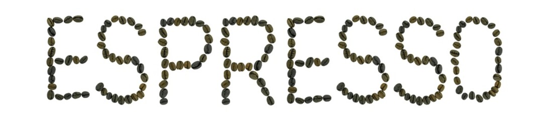 word ESPRESSO made of coffee beans