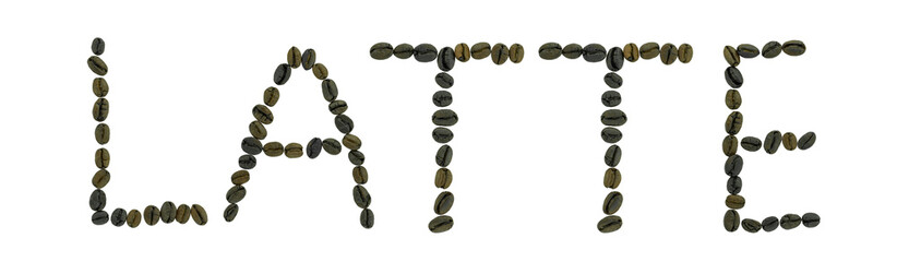 word LATTE made of coffee beans