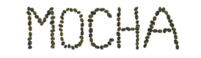 word MOCHA made of coffee beans