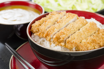 Tonkatsu -  Japanese pork cutlet with rice, cabbage and curry