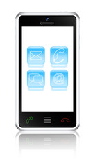 Touchscreen smartphone with support icons. Vector illustration