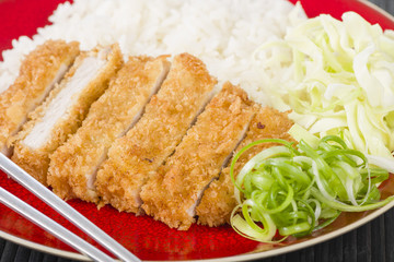 Tonkatsu - Japanese fried pork cutlet with rice and cabbage