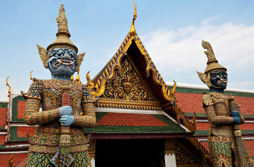 Ancient statues at Wat Phra Kaew in Bangkok