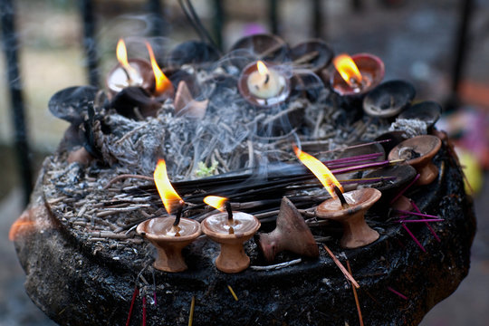 Candles at Dakshinkali Temple in Pharping, Nepal