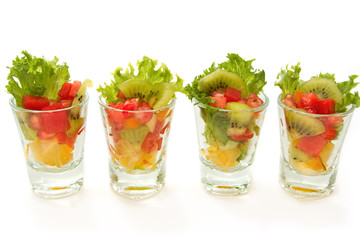 Closeup Fresh fruit salad in glasses