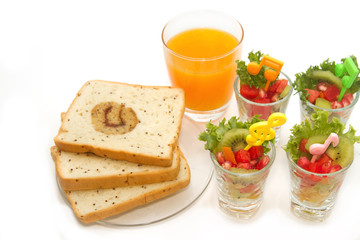 Fresh fruit salad with orange juice, fusion food for diet