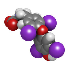 Thyroxine molecule, chemical structure. Thyroid gland hormone.