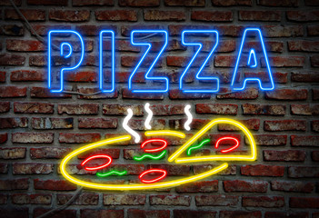 Glowing neon pizza sign