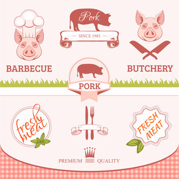 porc, pig, animal silhouette, product label packaging design