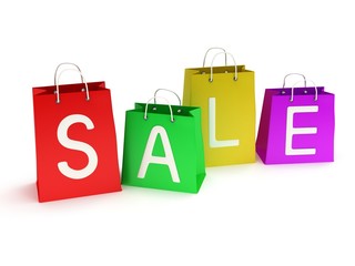four colored shopping bags promote sale - 3d
