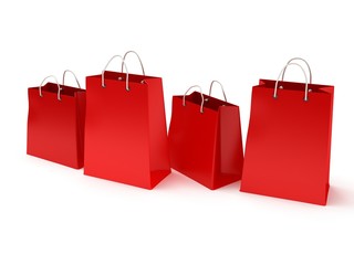 four classic red shopping bags (3d render)