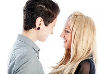 Same sex couple isolated on white background