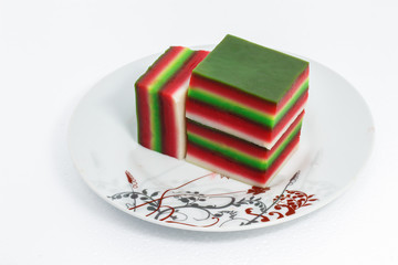 Steamed colorful layered cake also known as kuih lapis.