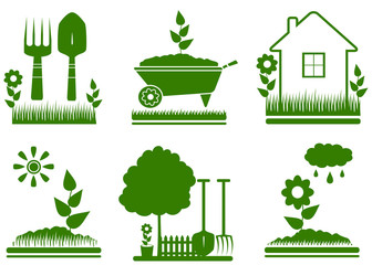 set green isolated garden landscaping symbols