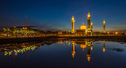 Mosque and reflection at sunrise