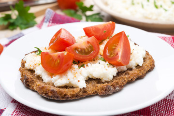 sandwich with homemade cottage cheese, pepper, cherry tomatoes