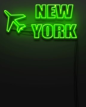 Neon glowing sign with word New York, copyspace