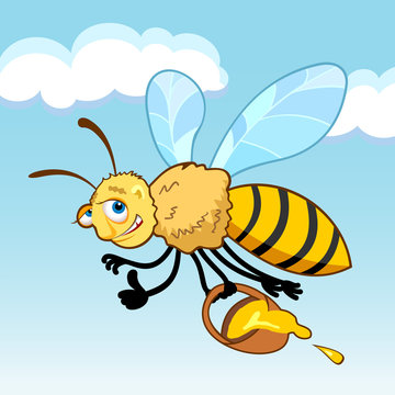 Honey bee cartoon in fly