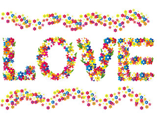 Love words decorated with flowers