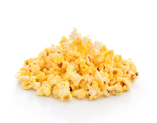 caramel popcorn on white background